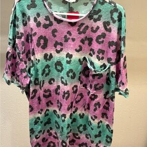 Leopard Print Teal & Purple Top